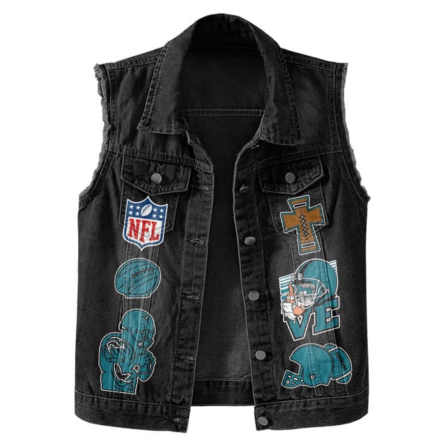 LIMITED EDITION - NEW PREMIUM NFL30 JSJ JACKSONVILLE JAGUARS SLEEVELESS DENIM JACKET