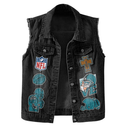 LIMITED EDITION - NEW PREMIUM NFL30 JSJ JACKSONVILLE JAGUARS SLEEVELESS DENIM JACKET