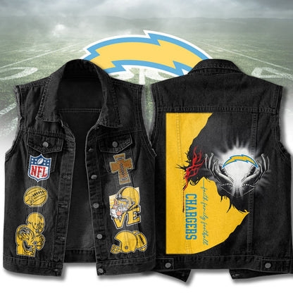 LIMITED EDITION - NEW PREMIUM NFL09 LAC LOS ANGELES CHARGERS SLEEVELESS DENIM JACKET