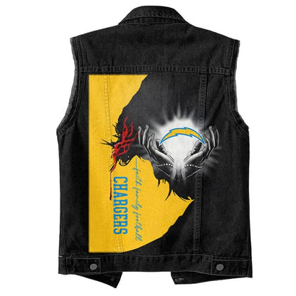 LIMITED EDITION - NEW PREMIUM NFL09 LAC LOS ANGELES CHARGERS SLEEVELESS DENIM JACKET