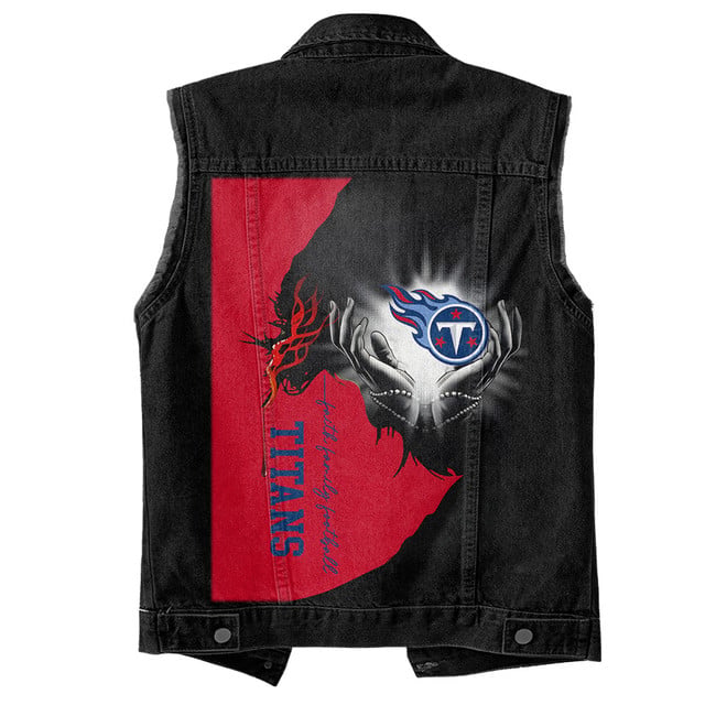 LIMITED EDITION - NEW PREMIUM NFL31 TST TENNESSEE TITANS SLEEVELESS DENIM JACKET