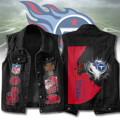 LIMITED EDITION - NEW PREMIUM NFL31 TST TENNESSEE TITANS SLEEVELESS DENIM JACKET