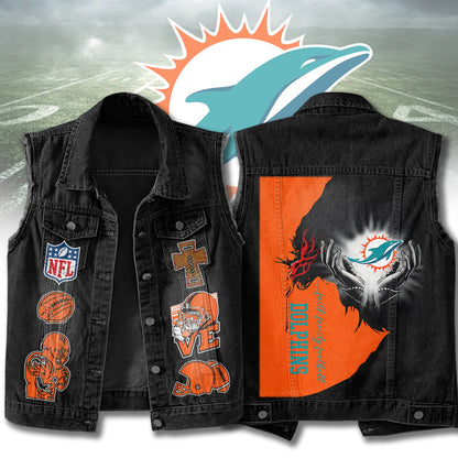 LIMITED EDITION - NEW PREMIUM NFL19 MDP MIAMI DOLPHINS SLEEVELESS DENIM JACKET