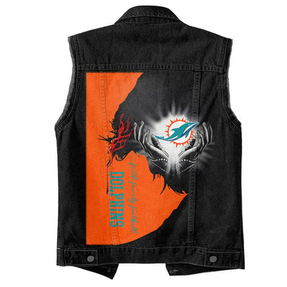 LIMITED EDITION - NEW PREMIUM NFL19 MDP MIAMI DOLPHINS SLEEVELESS DENIM JACKET
