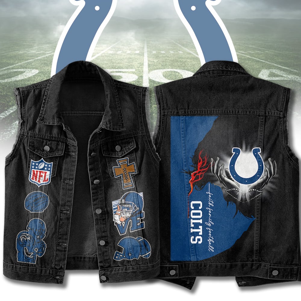 LIMITED EDITION - NEW PREMIUM NFL17 IDC INDIANAPOLIS COLTS SLEEVELESS DENIM JACKET