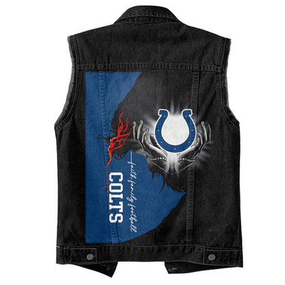 LIMITED EDITION - NEW PREMIUM NFL17 IDC INDIANAPOLIS COLTS SLEEVELESS DENIM JACKET