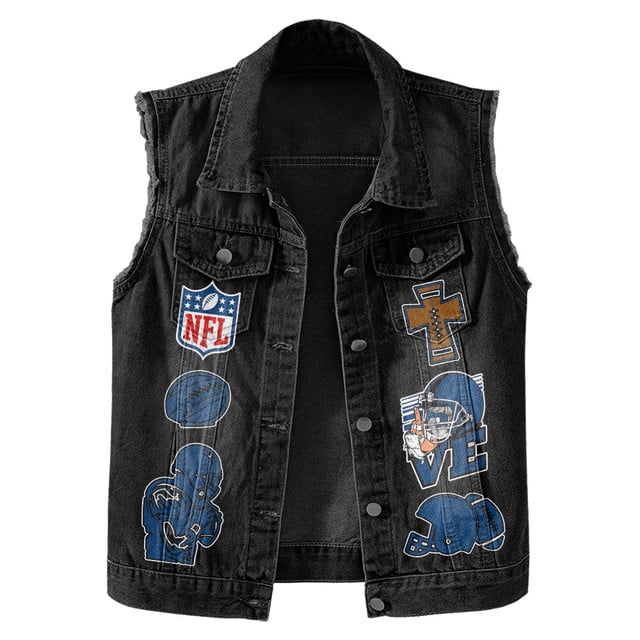 LIMITED EDITION - NEW PREMIUM NFL17 IDC INDIANAPOLIS COLTS SLEEVELESS DENIM JACKET