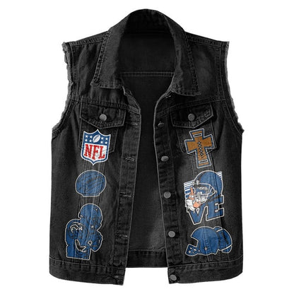 LIMITED EDITION - NEW PREMIUM NFL17 IDC INDIANAPOLIS COLTS SLEEVELESS DENIM JACKET