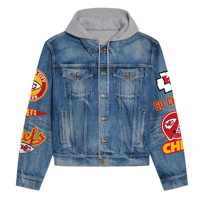 LIMITED EDITION - NEW PREMIUM NFL01 KCC PREMIUM KANSAS CITY CHIEFS HOODED DENIM JACKET
