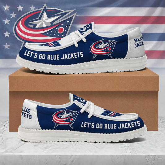 LIMITED EDITION - NEW CUSTOMIZED NHL18 CBJ COLUMBUS BLUE JACKETS LOAFER SHOES