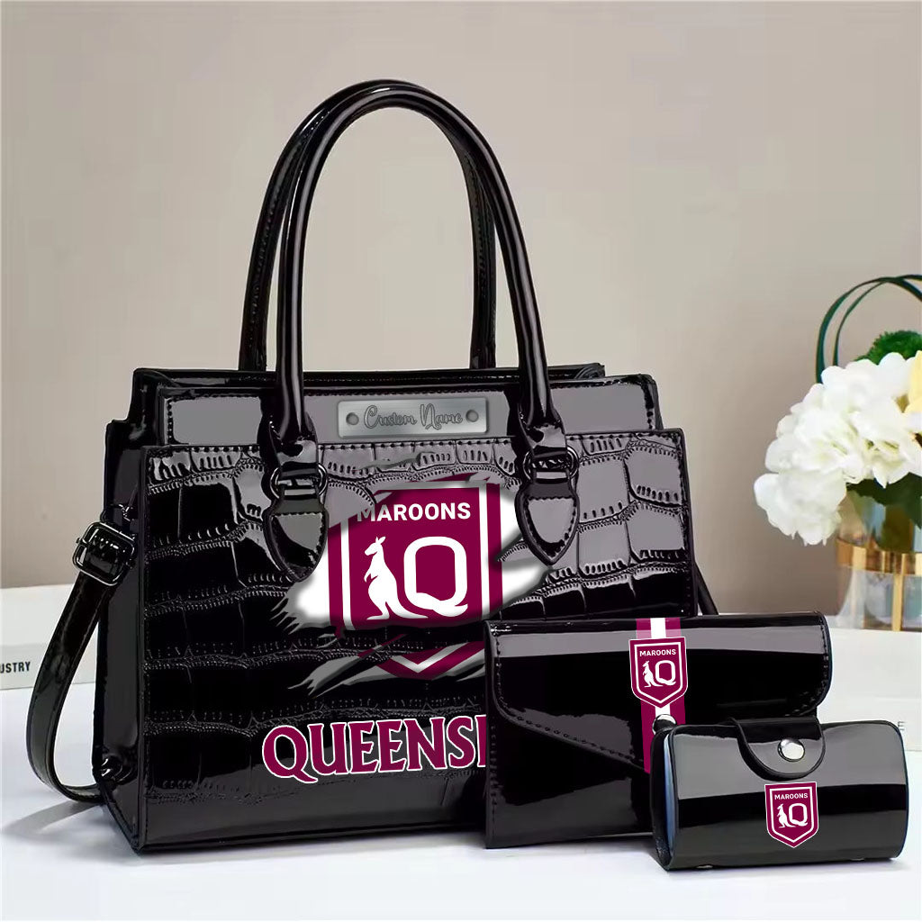 LIMITED EDITION - NEW 18 QSM PERSONALIZED EMBOSSED THREE-PIECE HANDBAG SET
