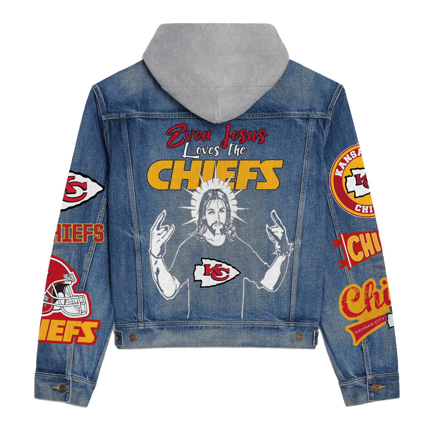 LIMITED EDITION - NEW PREMIUM NFL01 KCC PREMIUM KANSAS CITY CHIEFS HOODED DENIM JACKET