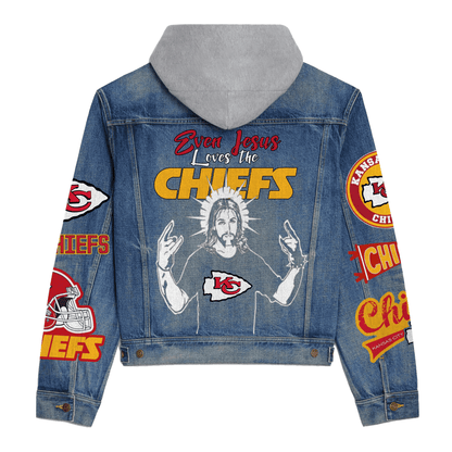 LIMITED EDITION - NEW PREMIUM NFL01 KCC PREMIUM KANSAS CITY CHIEFS HOODED DENIM JACKET