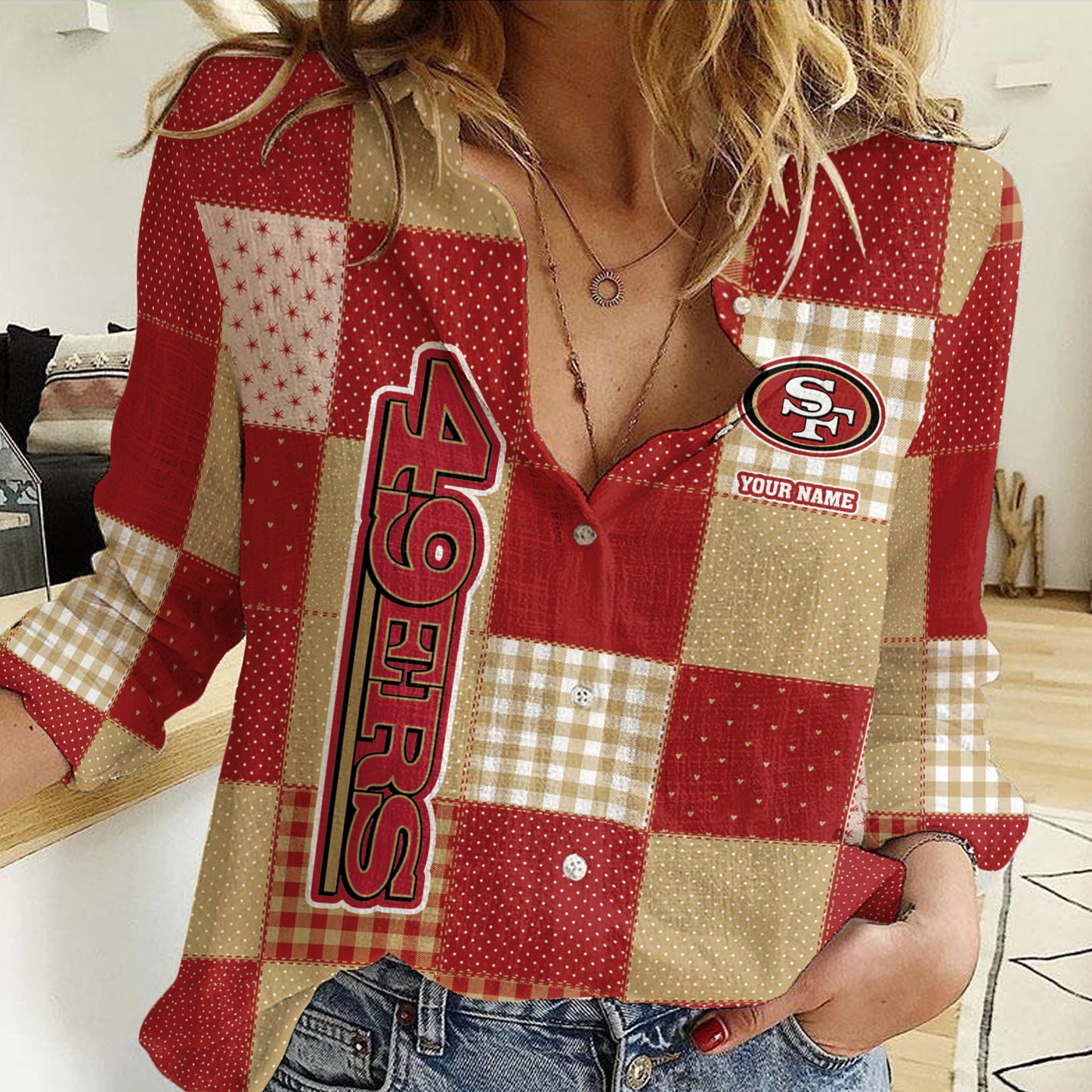 LIMITED EDITION - NEW CUSTOMIZED NFL11 SF49 SAN FRANCISCO 49ERS WOMEN CASUAL SHIRT FOR FAN