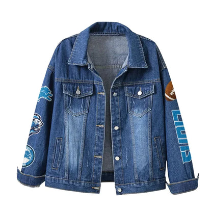LIMITED EDITION - NEW PREMIUM NFL04 DTL DETROIT LIONS DENIM JACKET