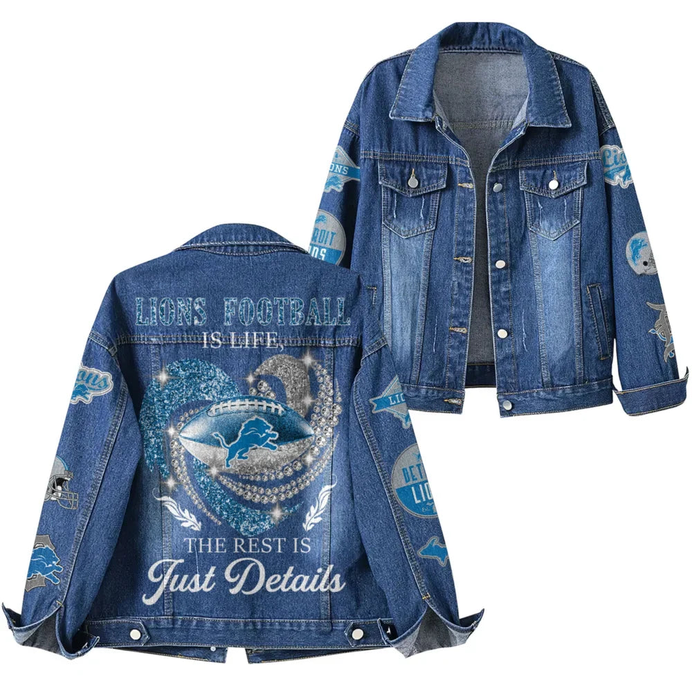 LIMITED EDITION - NEW PREMIUM NFL04 DTL DETROIT LIONS DENIM JACKET