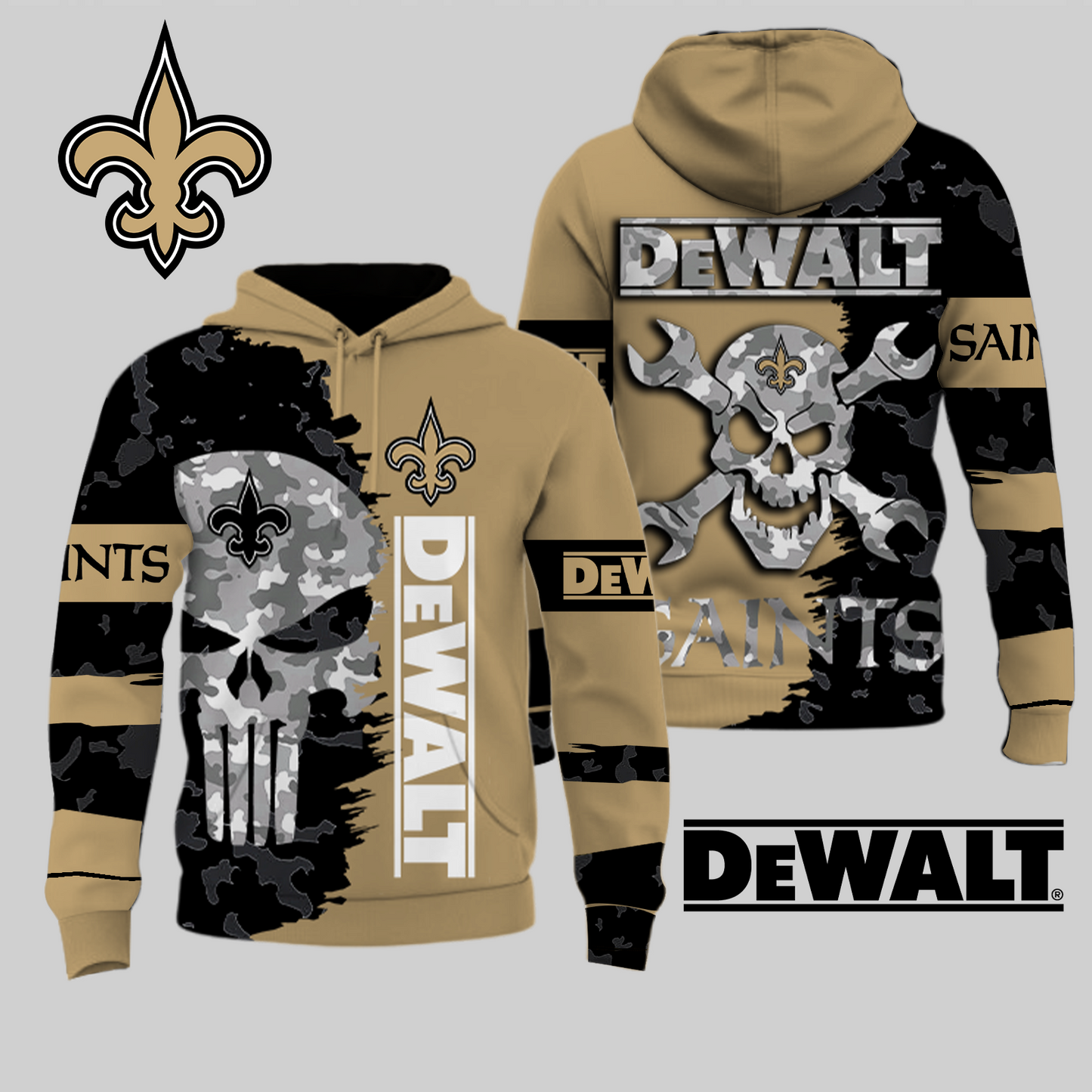 LIMITED EDITION - NEW CUSTOMIZED NFL24 NOS NEW ORLEANS SAINTS DEWALT UNISEX T-SHIRT, POLO, HOODIE & JACKETS