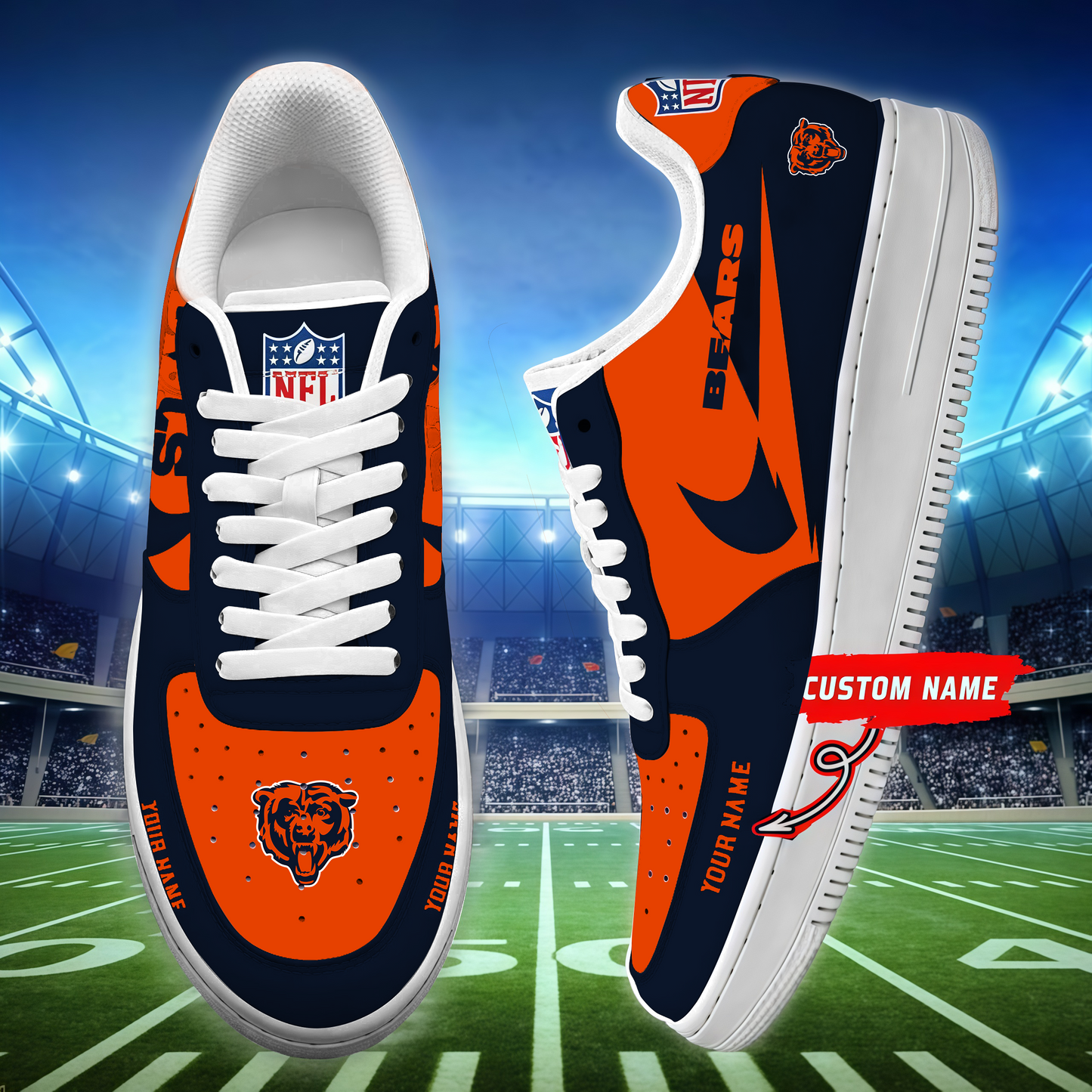 LIMITED EDITION - NEW CUSTOMIZED NFL26 CCB CHICAGO BEARS AF1 SNEAKERS