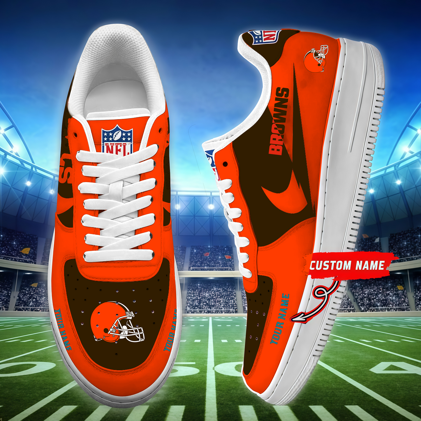 LIMITED EDITION - NEW CUSTOMIZED NFL29 CLB CLEVELAND BROWNS AF1 SNEAKERS