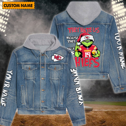 LIMITED EDITION - NEW PREMIUM NFL01 KCC PREMIUM KANSAS CITY CHIEFS HOODED DENIM JACKET