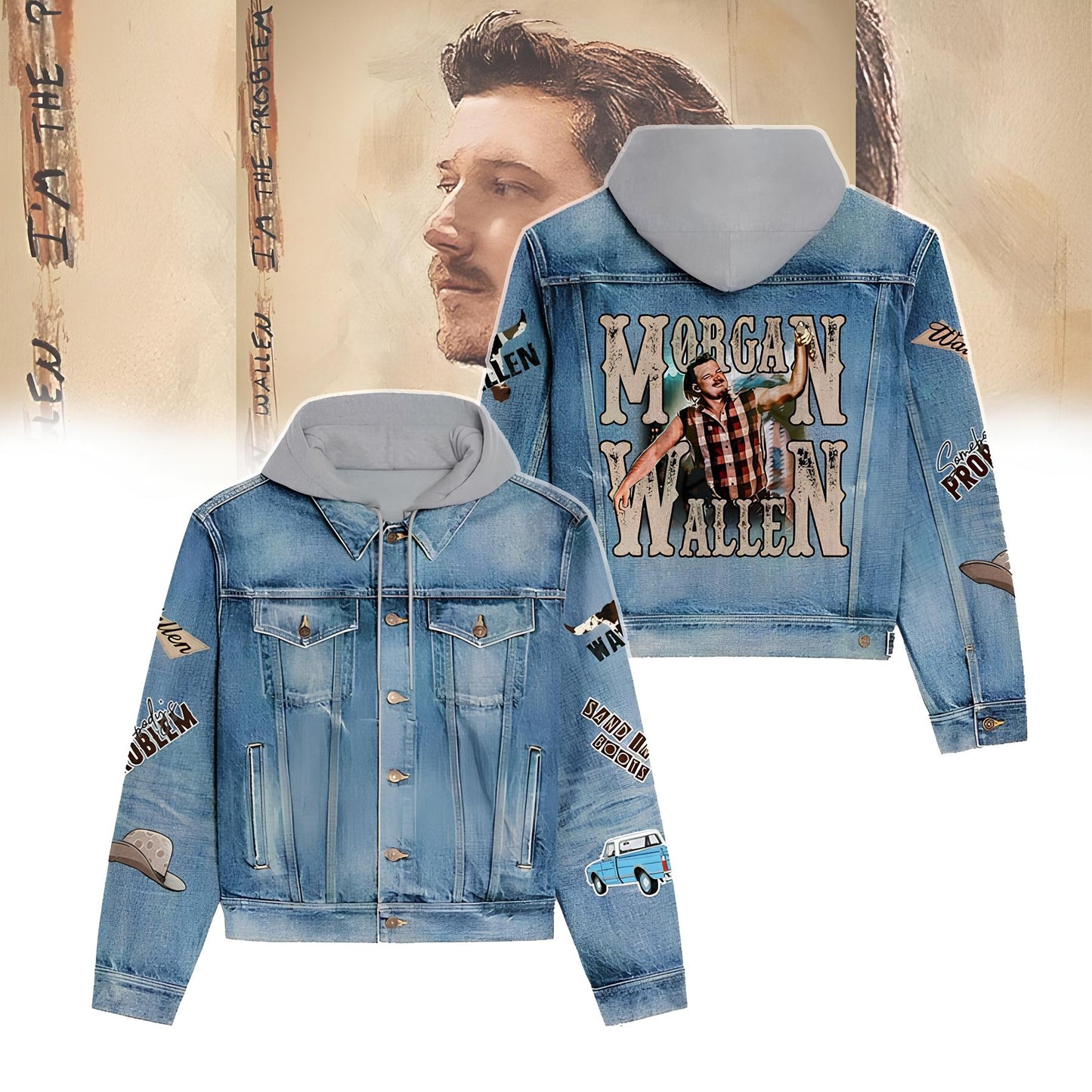 Morgan Wallen Unisex Hooded Denim Jacket
