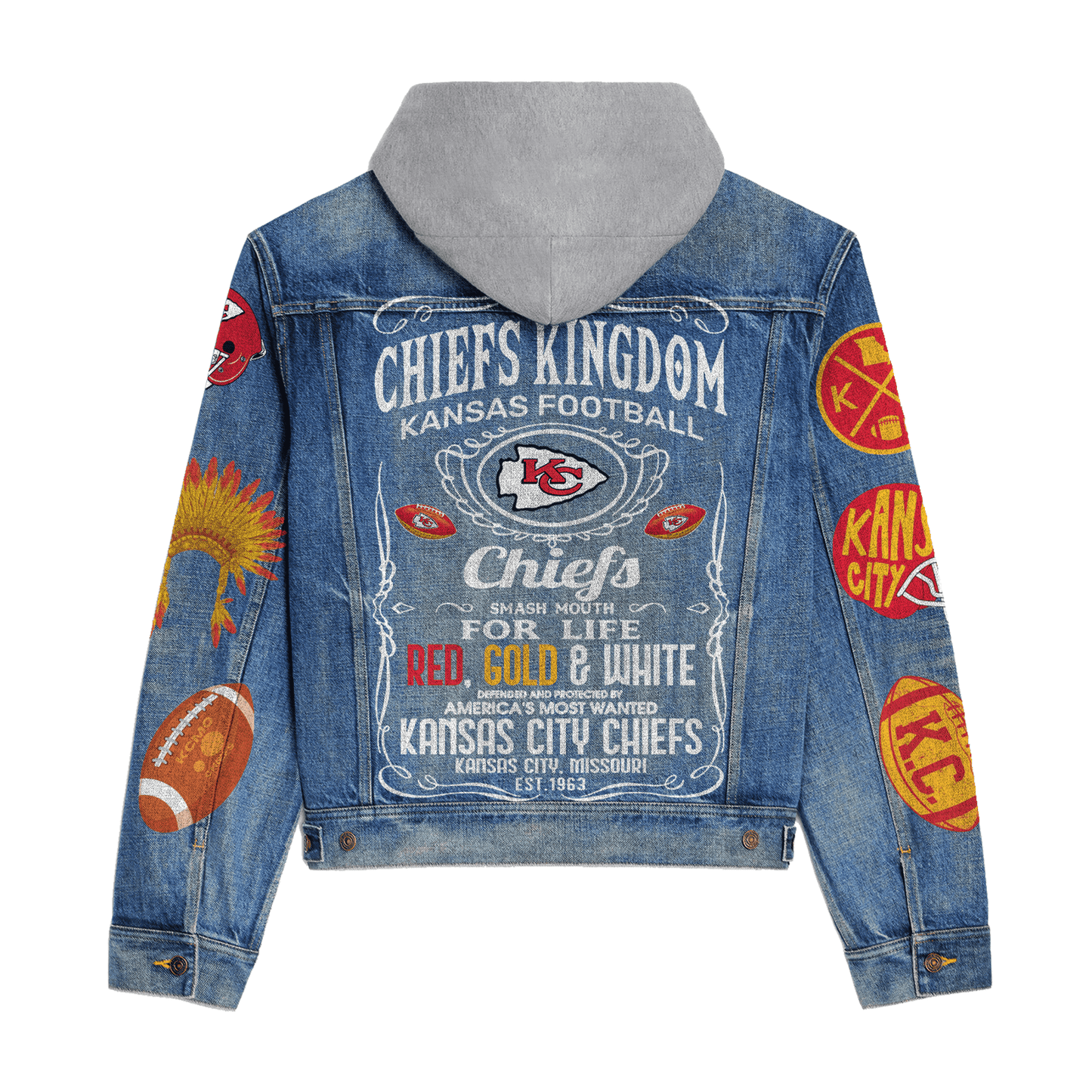 LIMITED EDITION - NEW PREMIUM NFL01 KCC PREMIUM KANSAS CITY CHIEFS HOODED DENIM JACKET