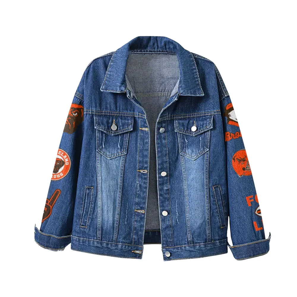 LIMITED EDITION - NEW PREMIUM NFL29 CLB CLEVELAND BROWNS DENIM JACKET