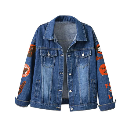 LIMITED EDITION - NEW PREMIUM NFL29 CLB CLEVELAND BROWNS DENIM JACKET
