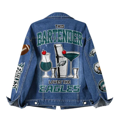 LIMITED EDITION - NEW PREMIUM NFL02 PPE PHILADELPHIA EAGLES DENIM JACKET