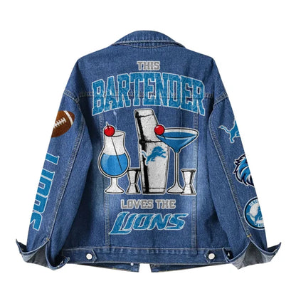 LIMITED EDITION - NEW PREMIUM NFL04 DTL DETROIT LIONS DENIM JACKET