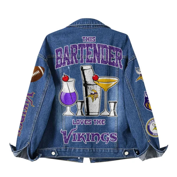 LIMITED EDITION - NEW PREMIUM NFL05 MVK MINNESOTA VIKINGS DENIM JACKET