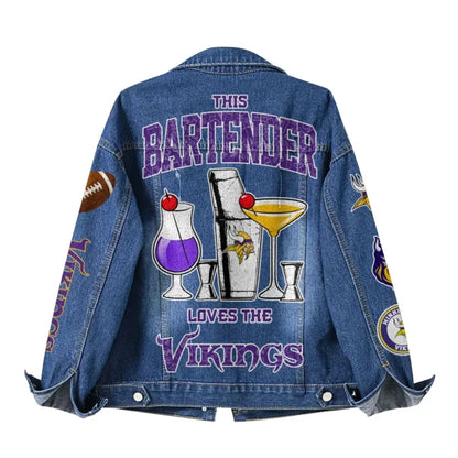 LIMITED EDITION - NEW PREMIUM NFL05 MVK MINNESOTA VIKINGS DENIM JACKET
