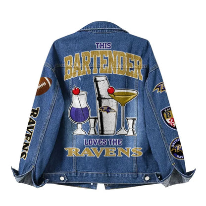 LIMITED EDITION - NEW PREMIUM NFL28 BTR BALTIMORE RAVENS DENIM JACKET