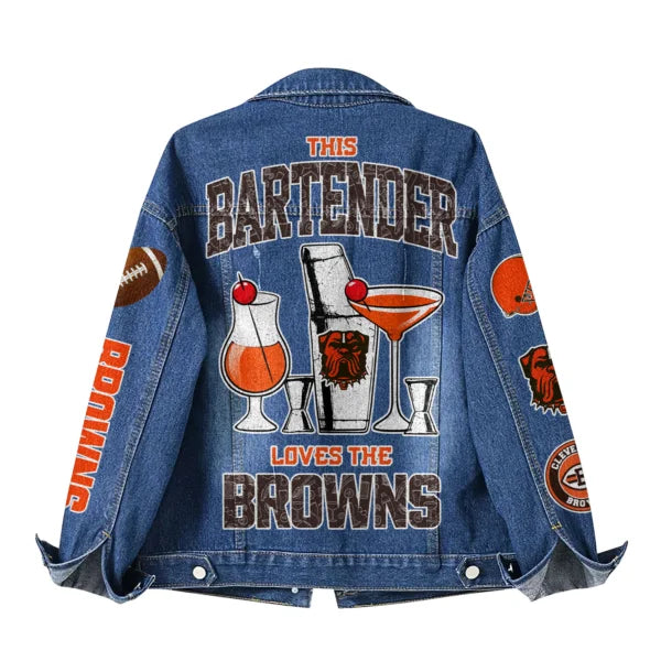 LIMITED EDITION - NEW PREMIUM NFL29 CLB CLEVELAND BROWNS DENIM JACKET