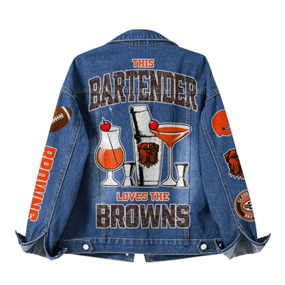 LIMITED EDITION - NEW PREMIUM NFL29 CLB CLEVELAND BROWNS DENIM JACKET