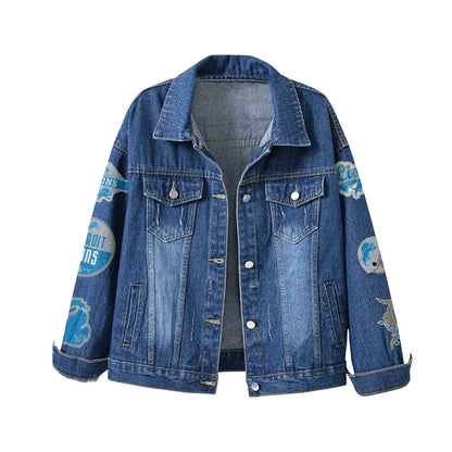 LIMITED EDITION - NEW PREMIUM NFL04 DTL DETROIT LIONS DENIM JACKET