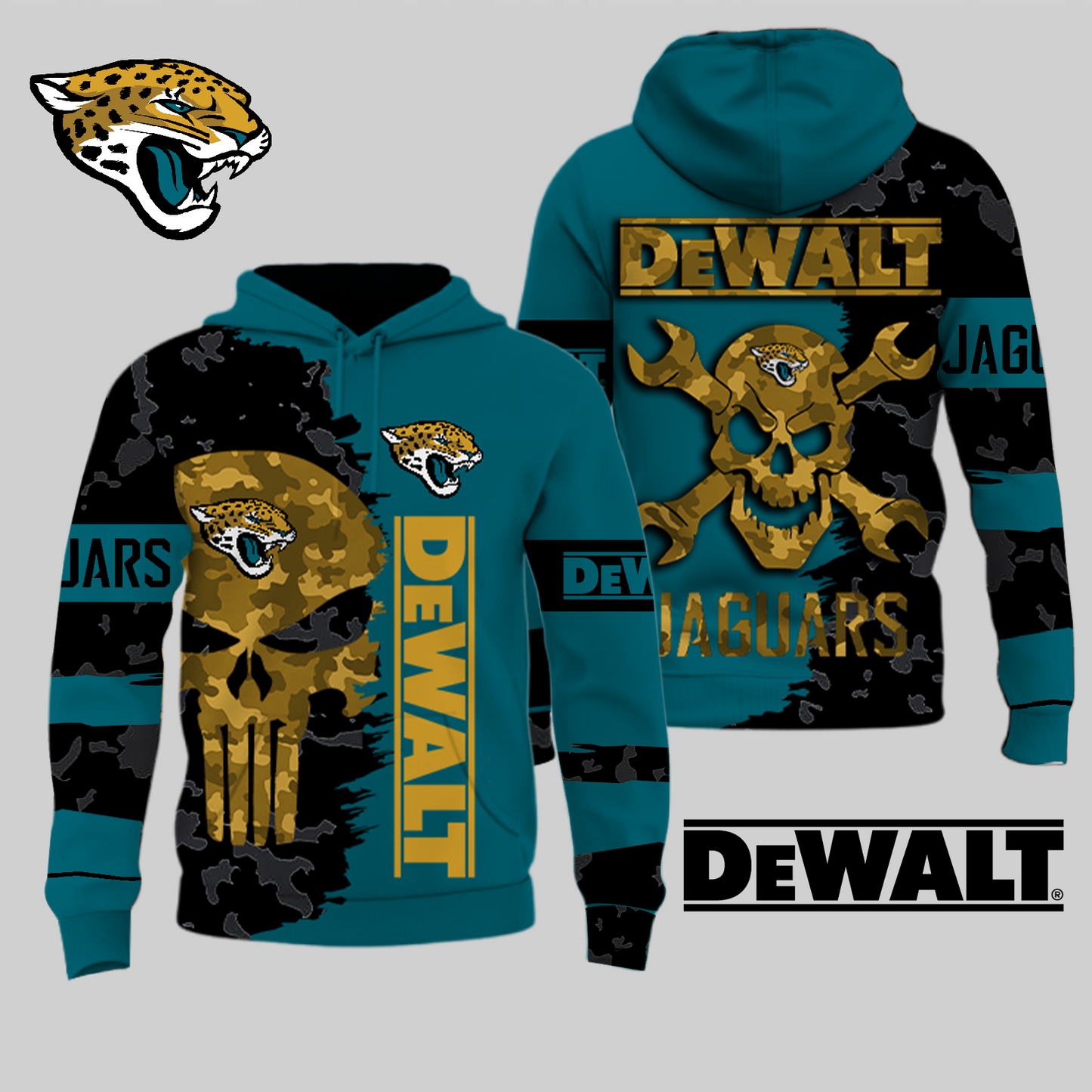 LIMITED EDITION - NEW CUSTOMIZED NFL30 JSJ JACKSONVILLE JAGUARS DEWALT UNISEX T-SHIRT, POLO, HOODIE & JACKETS