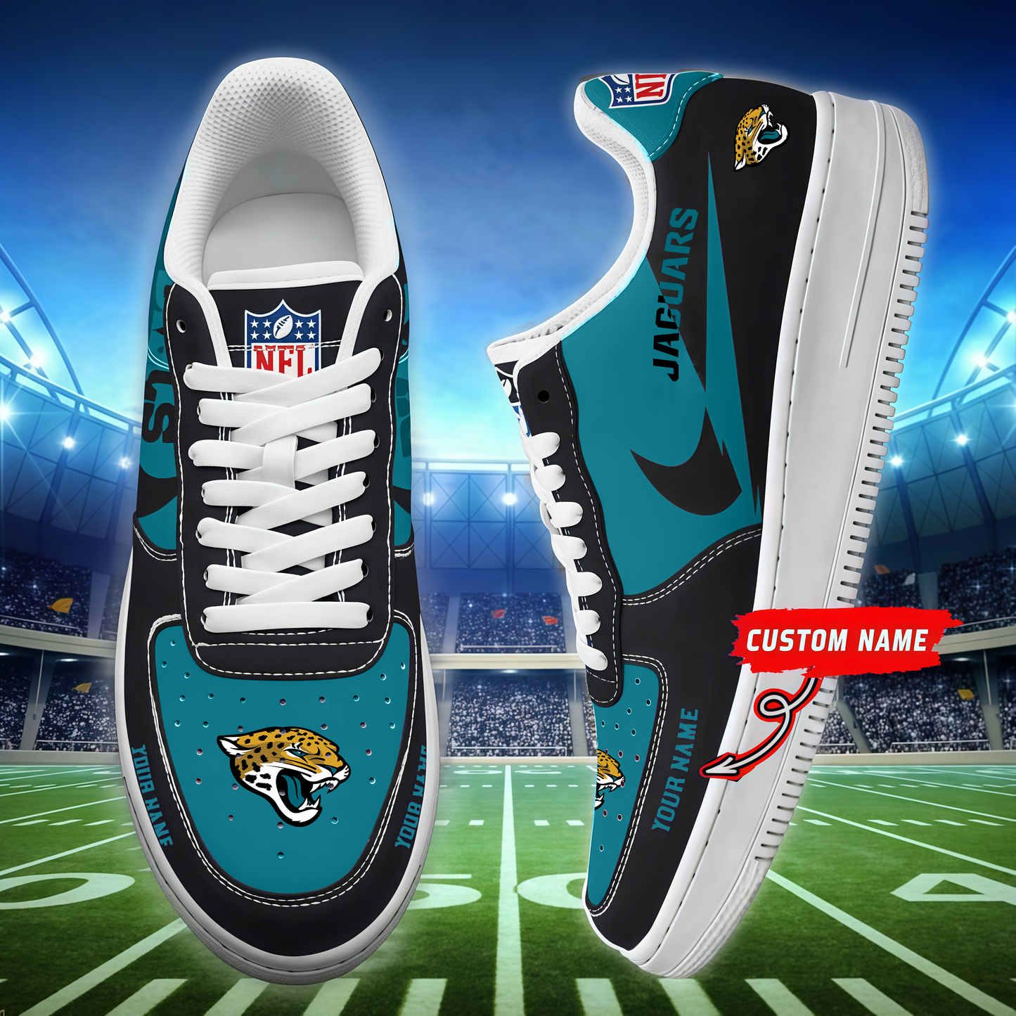 LIMITED EDITION - NEW CUSTOMIZED NFL30 JSJ JACKSONVILLE JAGUARS AF1 SNEAKERS