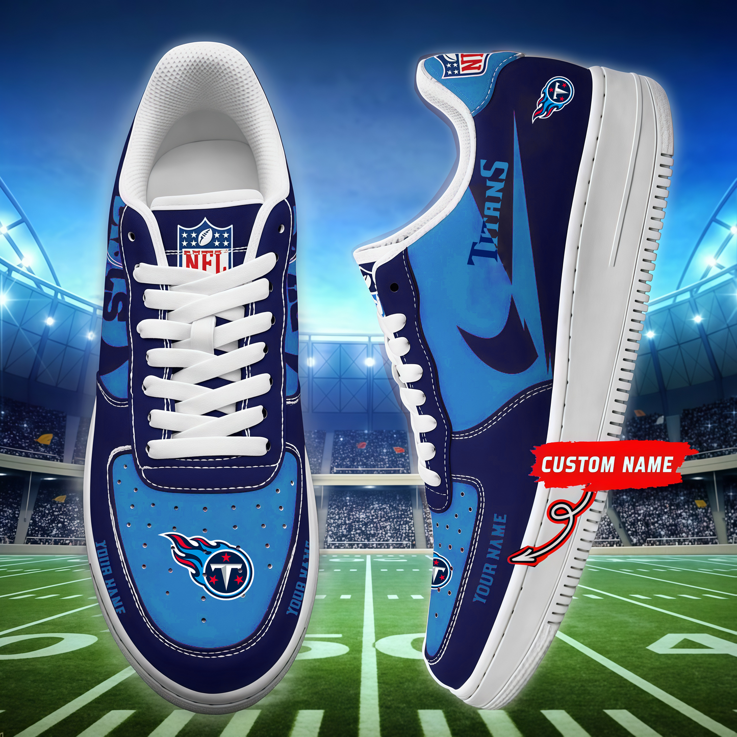 LIMITED EDITION - NEW CUSTOMIZED NFL31 TST TENNESSEE TITANS AF1 SNEAKERS