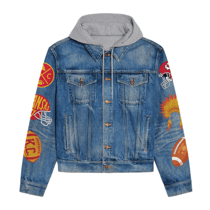 LIMITED EDITION - NEW PREMIUM NFL01 KCC PREMIUM KANSAS CITY CHIEFS HOODED DENIM JACKET