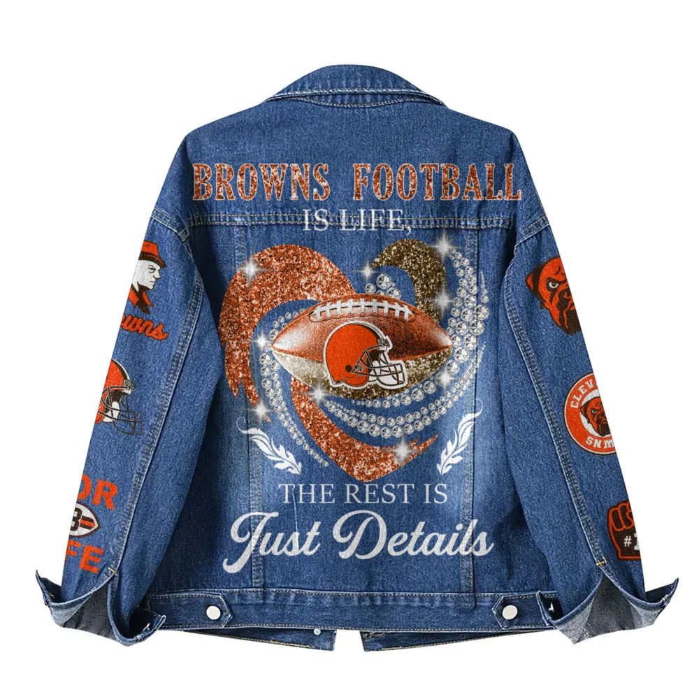 LIMITED EDITION - NEW PREMIUM NFL29 CLB CLEVELAND BROWNS DENIM JACKET
