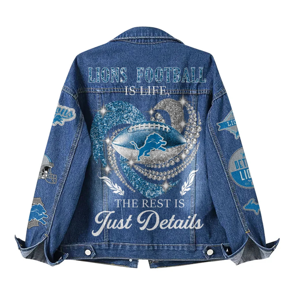 LIMITED EDITION - NEW PREMIUM NFL04 DTL DETROIT LIONS DENIM JACKET