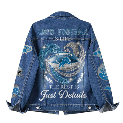 LIMITED EDITION - NEW PREMIUM NFL04 DTL DETROIT LIONS DENIM JACKET