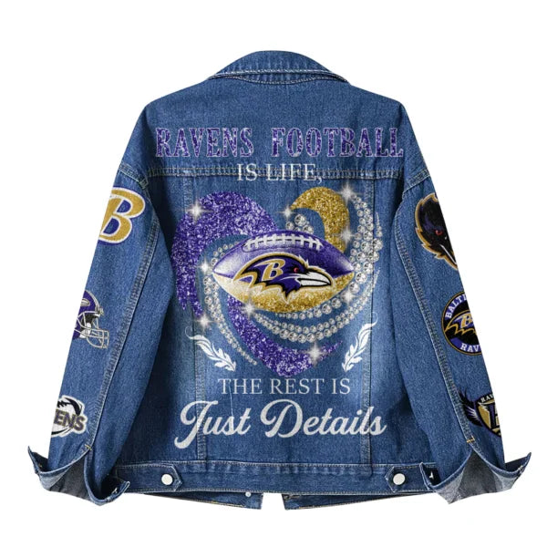 LIMITED EDITION - NEW PREMIUM NFL28 BTR BALTIMORE RAVENS DENIM JACKET