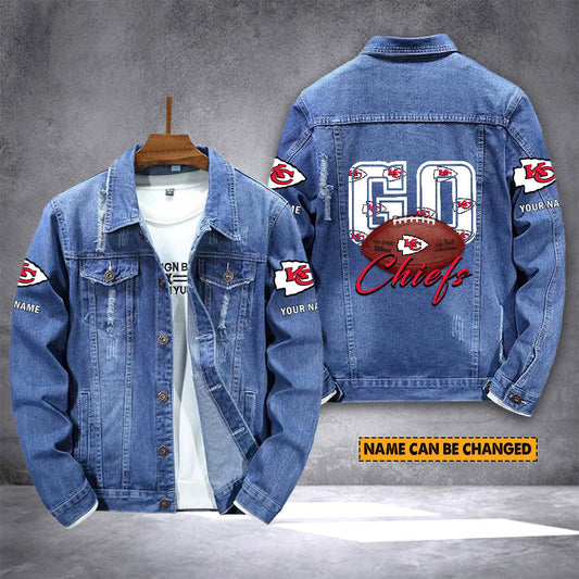 LIMITED EDITION - NEW PREMIUM NFL01 KCC KANSAS CITY CHIEFS UNISEX DENIM JACKET