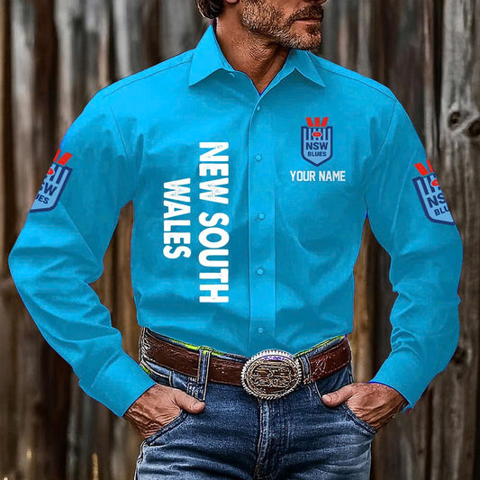 LIMITED EDITION - NEW 19 NSW CUSTOMIZED MEN'S LONG-SLEEVE BUTTON-UP SHIRT