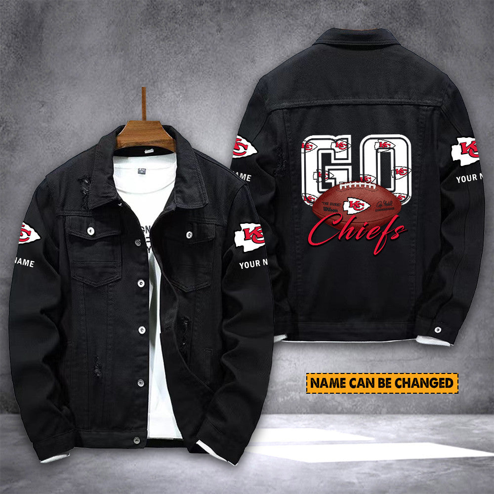 LIMITED EDITION - NEW PREMIUM NFL01 KCC KANSAS CITY CHIEFS UNISEX DENIM JACKET