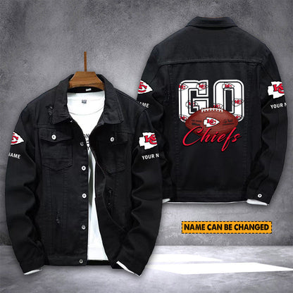 LIMITED EDITION - NEW PREMIUM NFL01 KCC KANSAS CITY CHIEFS UNISEX DENIM JACKET