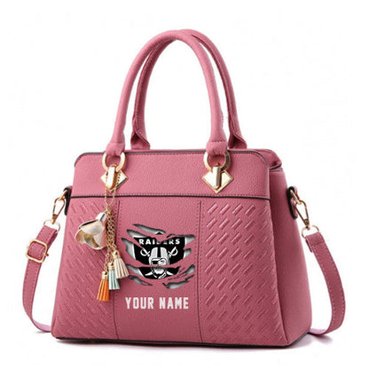 LIMITED EDITION - NEW CUSTOMIZED NFL07 LVR LAS VEGAS RAIDERS HANDBAG IN MULTIPLE COLORS