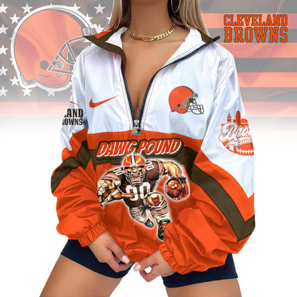 LIMITED EDITION - NEW CUSTOMIZED NFL29 CLB CLEVELAND BROWNS V-NECK ZIPPER SWEATSHIRT JACKET